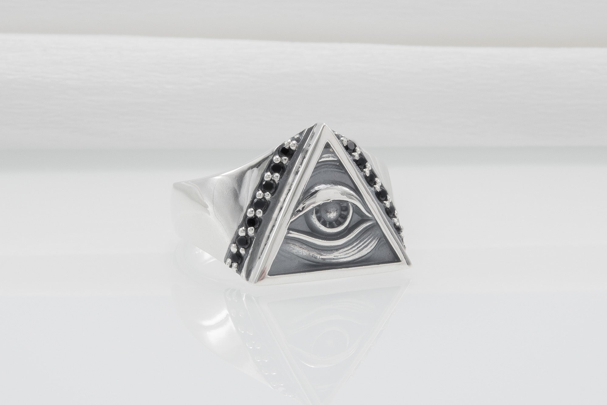 Minimalistic Masonic 925 Silver Ring With Gems, Handmade Jewelry - vikingworkshop