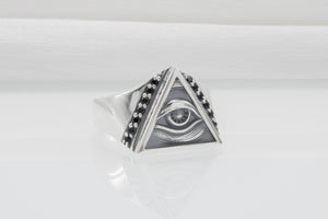 Minimalistic Masonic 925 Silver Ring With Gems, Handmade Jewelry - vikingworkshop