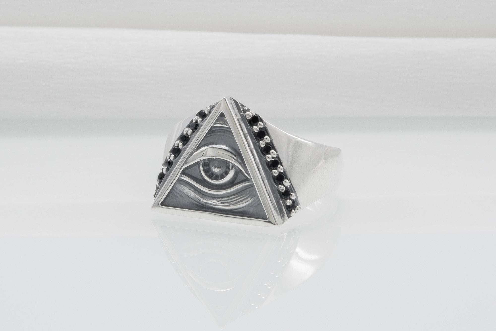 Minimalistic Masonic 925 Silver Ring With Gems, Handmade Jewelry - vikingworkshop