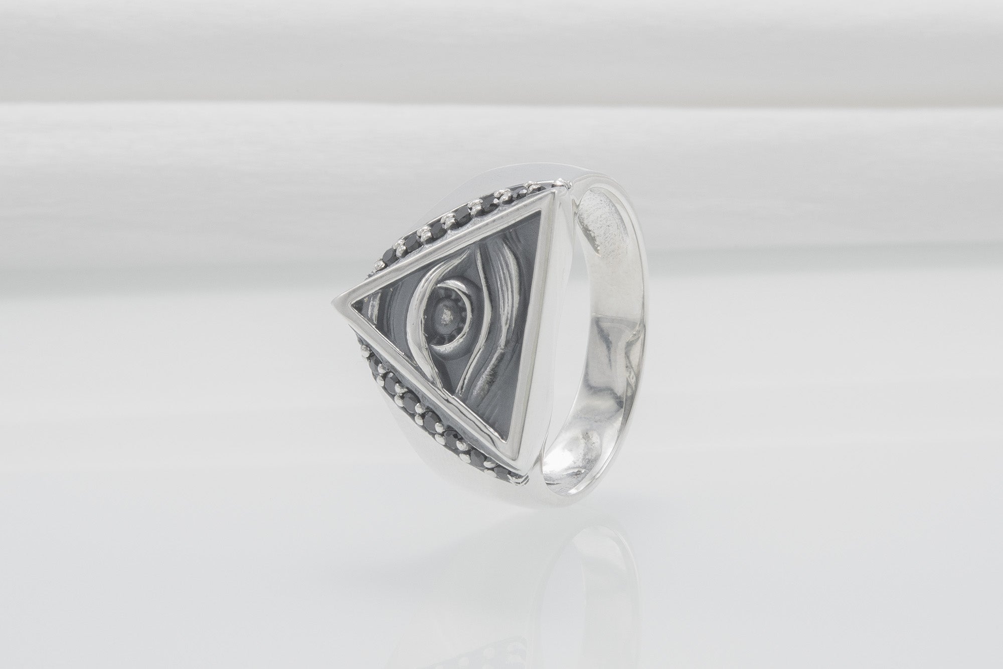 Minimalistic Masonic 925 Silver Ring With Gems, Handmade Jewelry - vikingworkshop