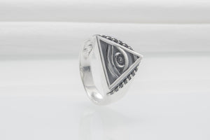 Minimalistic Masonic 925 Silver Ring With Gems, Handmade Jewelry - vikingworkshop