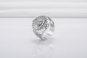 Sterling Silver Ring With Masonic Eye And Tyler Sword, Handmade Jewelry - vikingworkshop