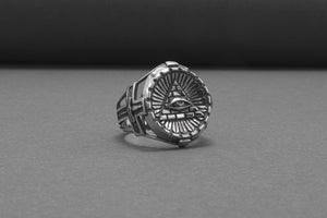 Sterling Silver Ring With Masonic Eye And Tyler Sword, Handmade Jewelry - vikingworkshop