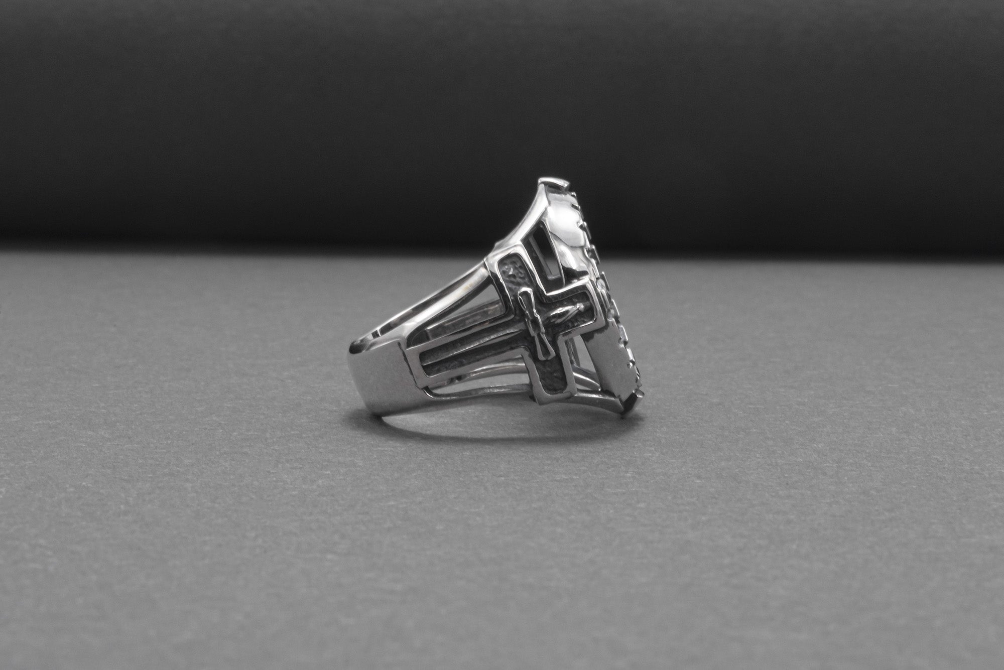 Sterling Silver Ring With Masonic Eye And Tyler Sword, Handmade Jewelry - vikingworkshop