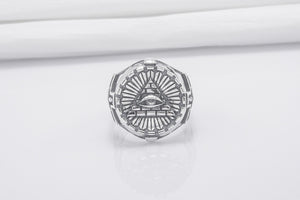 Sterling Silver Ring With Masonic Eye And Tyler Sword, Handmade Jewelry - vikingworkshop