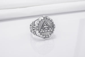 Sterling Silver Ring With Masonic Eye And Tyler Sword, Handmade Jewelry - vikingworkshop