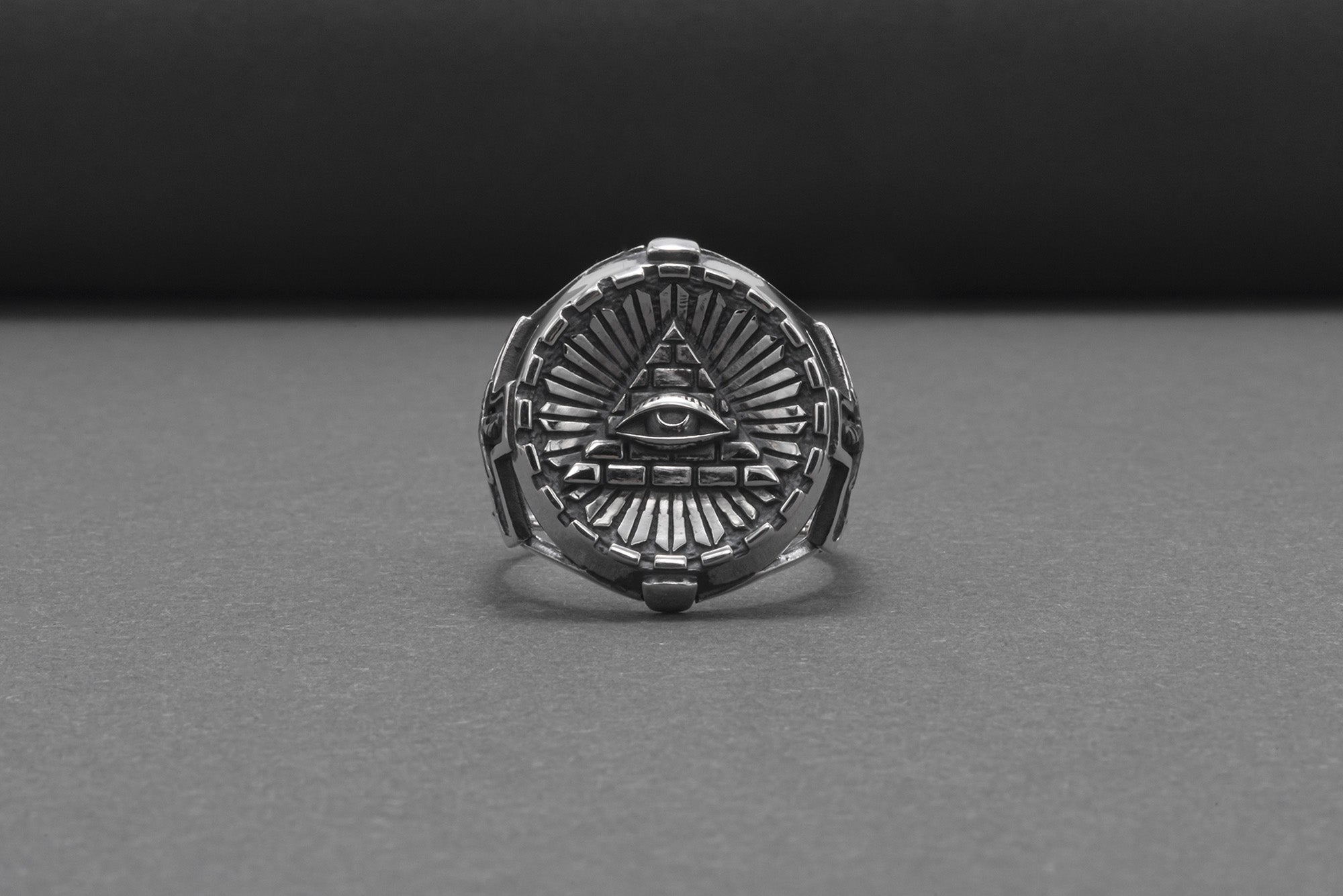 Sterling Silver Ring With Masonic Eye And Tyler Sword, Handmade Jewelry - vikingworkshop