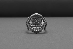 Sterling Silver Ring With Masonic Eye And Tyler Sword, Handmade Jewelry - vikingworkshop