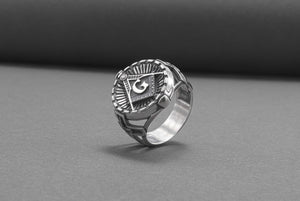 Square And Compasses Masonic Ring, Sterling Silver Handmade Jewelry - vikingworkshop