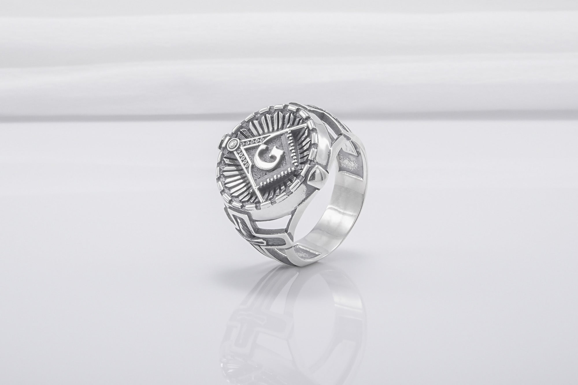 Square And Compasses Masonic Ring, Sterling Silver Handmade Jewelry - vikingworkshop