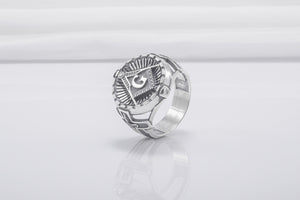 Square And Compasses Masonic Ring, Sterling Silver Handmade Jewelry - vikingworkshop