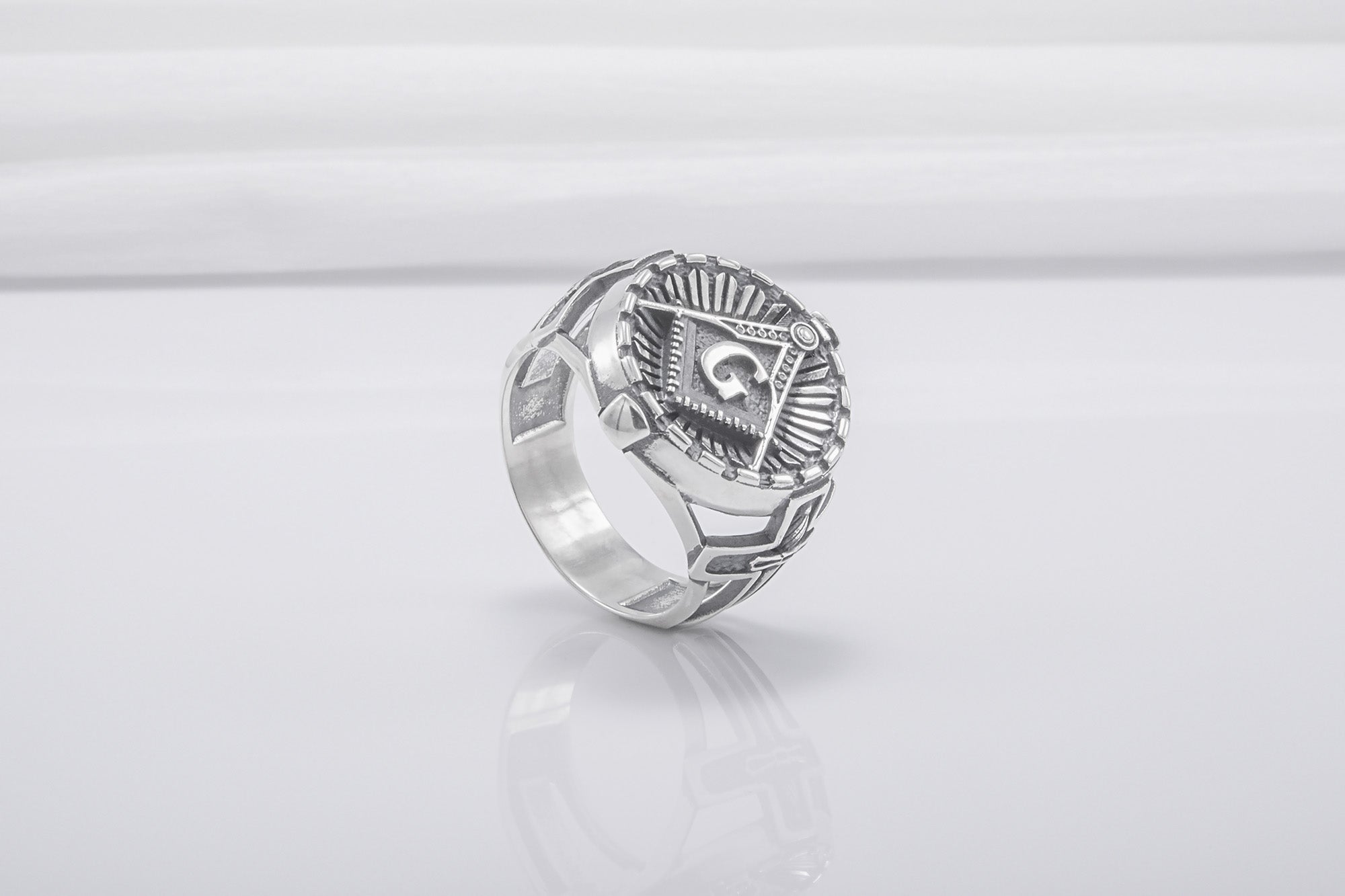 Square And Compasses Masonic Ring, Sterling Silver Handmade Jewelry - vikingworkshop