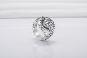 Square And Compasses Masonic Ring, Sterling Silver Handmade Jewelry - vikingworkshop