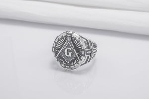 Square And Compasses Masonic Ring, Sterling Silver Handmade Jewelry - vikingworkshop