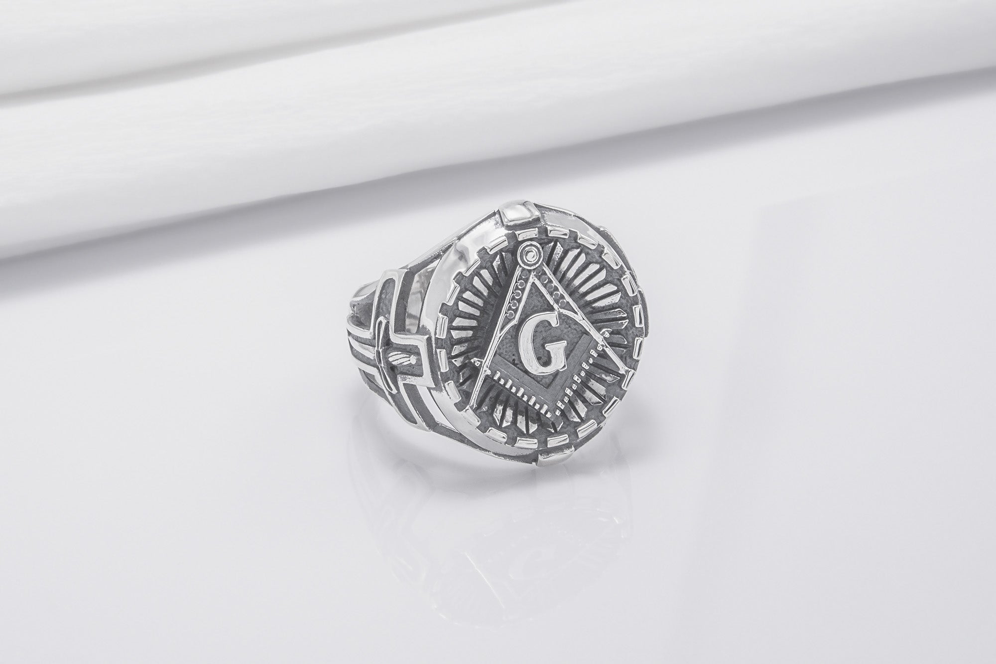 Square And Compasses Masonic Ring, Sterling Silver Handmade Jewelry - vikingworkshop