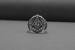 Square And Compasses Masonic Ring, Sterling Silver Handmade Jewelry - vikingworkshop