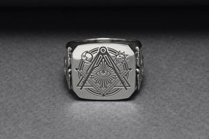 925 Silver Eye of Providence with Staff of Hermes, Handmade Mason Jewelry - vikingworkshop