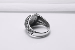 925 Silver Masonic Square Signet Ring with Ornament, Handmade Mason Jewelry - vikingworkshop