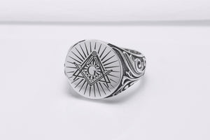 925 Silver Masonic Square and Compasses Signet Ring, Handmade Mason Jewelry - vikingworkshop