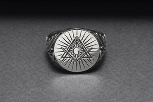 925 Silver Masonic Square and Compasses Signet Ring, Handmade Mason Jewelry - vikingworkshop