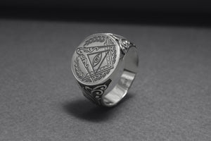 Sterling Silver Masonic Square and Compasses Signet Ring, Handmade Mason Jewelry - vikingworkshop