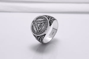 Sterling Silver Masonic Square and Compasses Signet Ring, Handmade Mason Jewelry - vikingworkshop