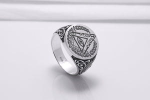 Sterling Silver Masonic Square and Compasses Signet Ring, Handmade Mason Jewelry - vikingworkshop