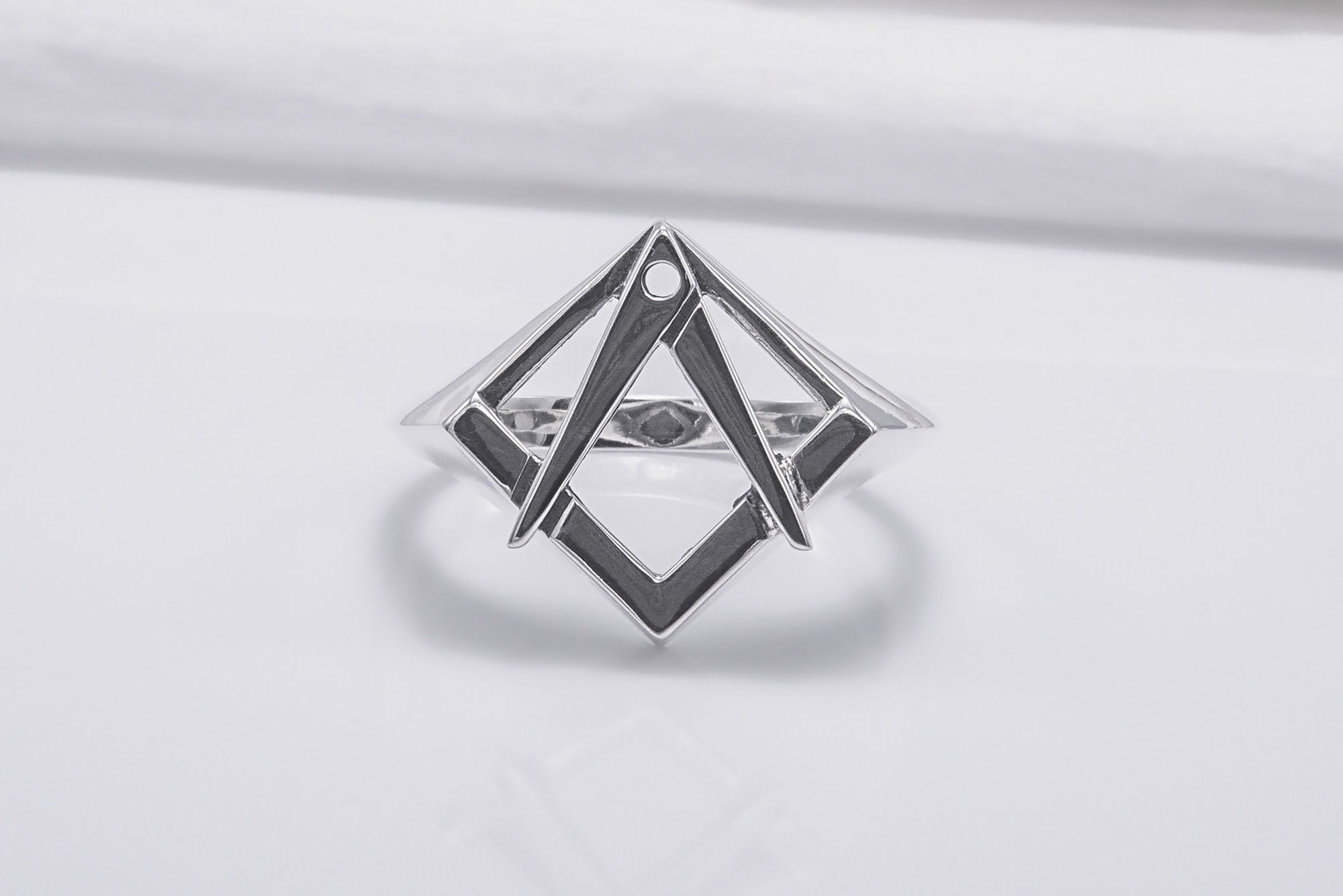 Sterling Silver Square and Compasses Ring, Handmade Mason Jewelry