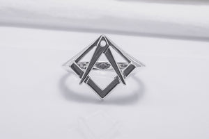 Sterling Silver Square and Compasses Ring, Handmade Mason Jewelry - vikingworkshop