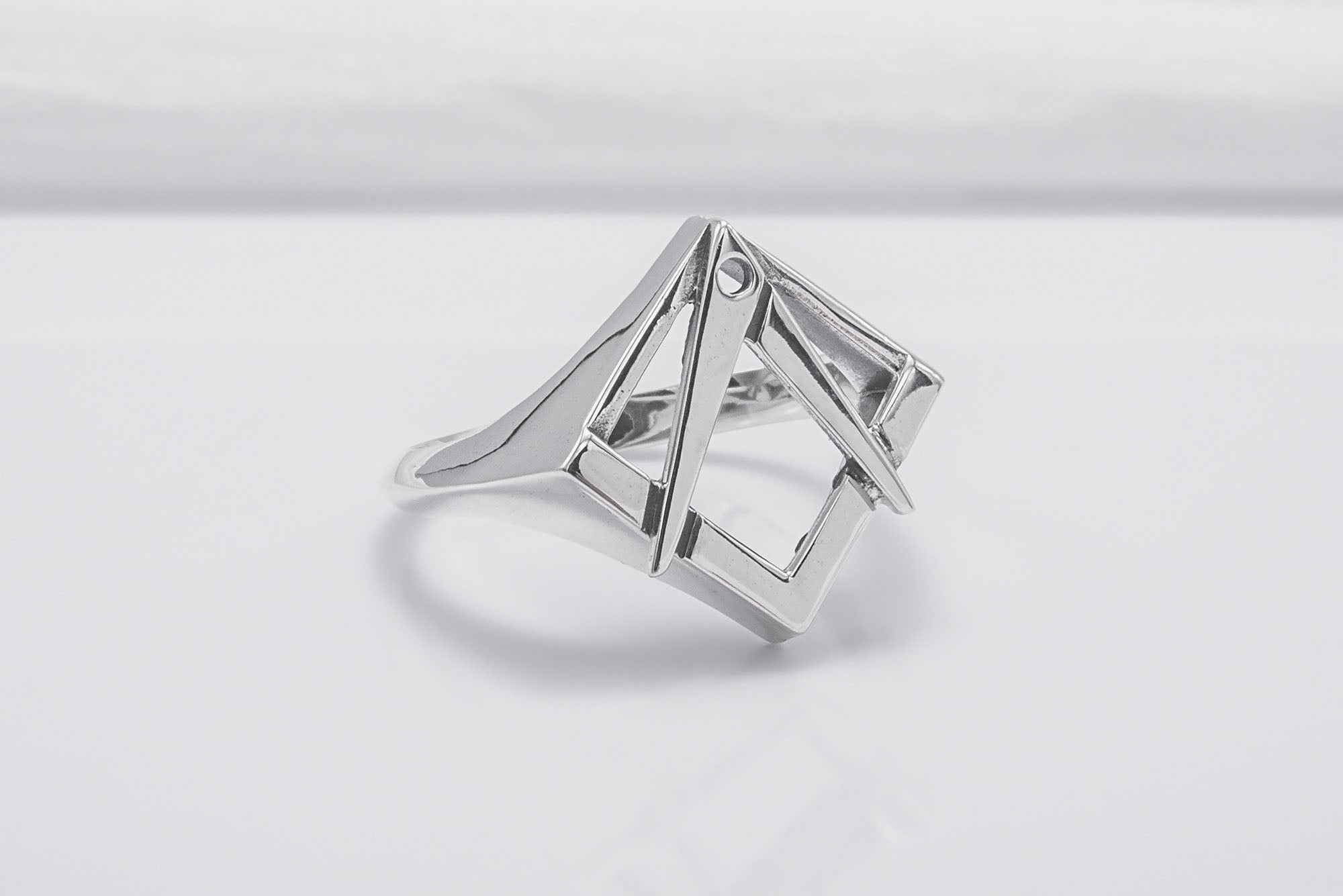 Sterling Silver Square and Compasses Ring, Handmade Mason Jewelry