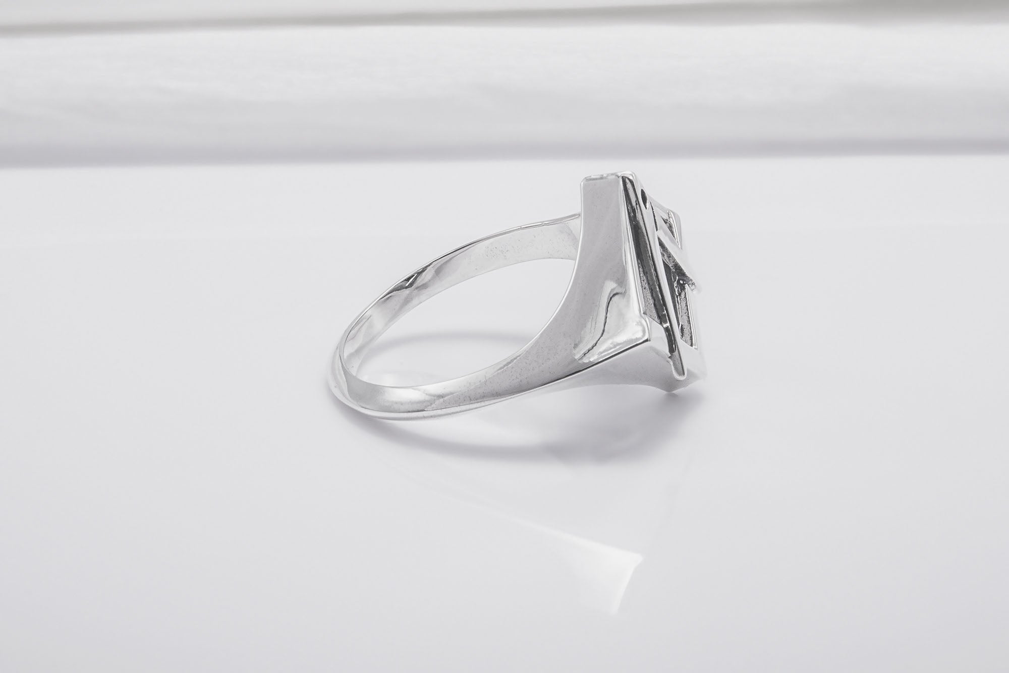 Sterling Silver Square and Compasses Ring, Handmade Mason Jewelry - vikingworkshop