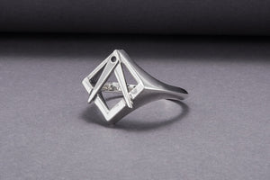 Sterling Silver Square and Compasses Ring, Handmade Mason Jewelry - vikingworkshop