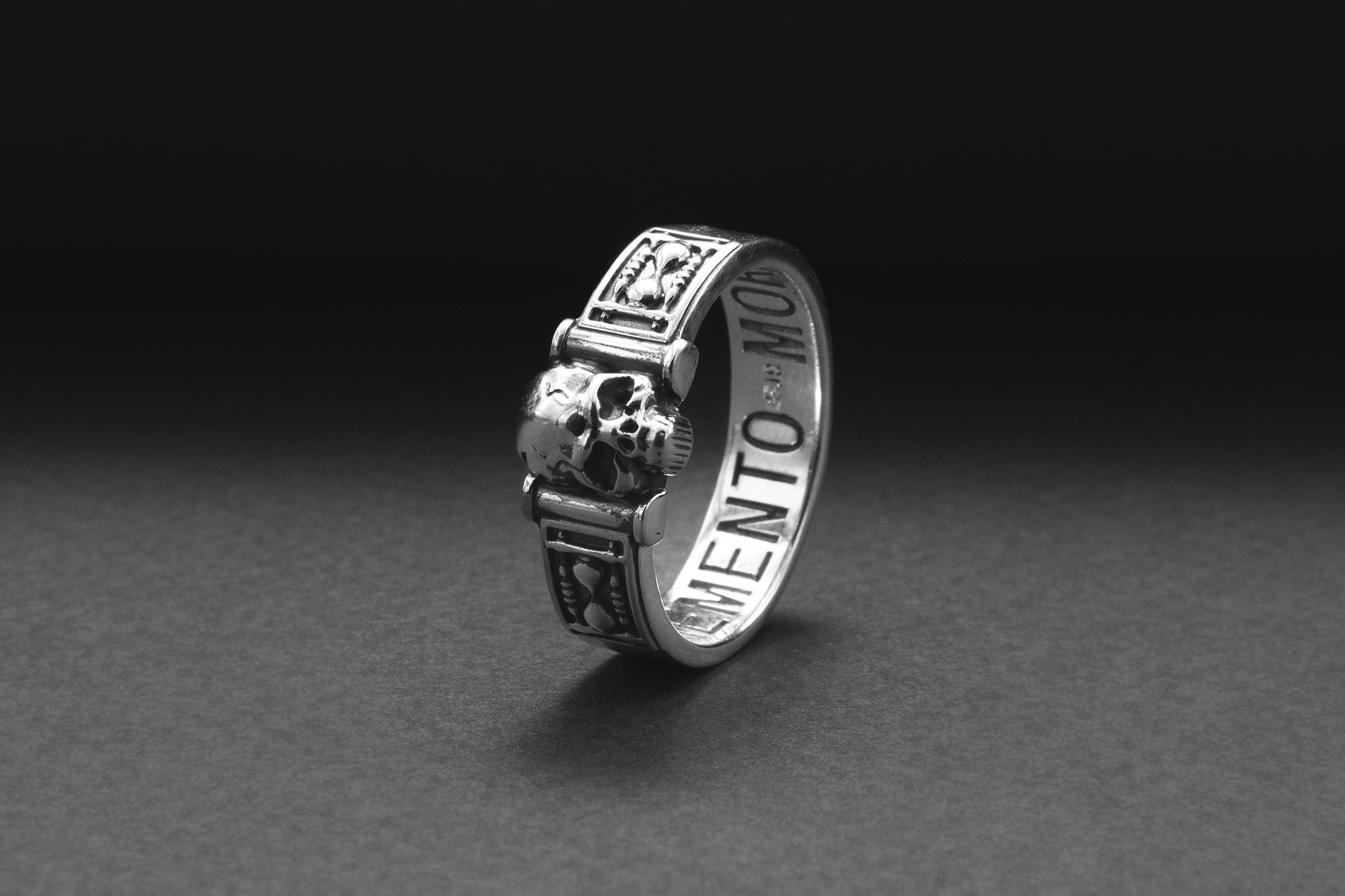 Sterling Silver Momento Mori Ring, Handcrafted Masonic Jewelry - vikingworkshop