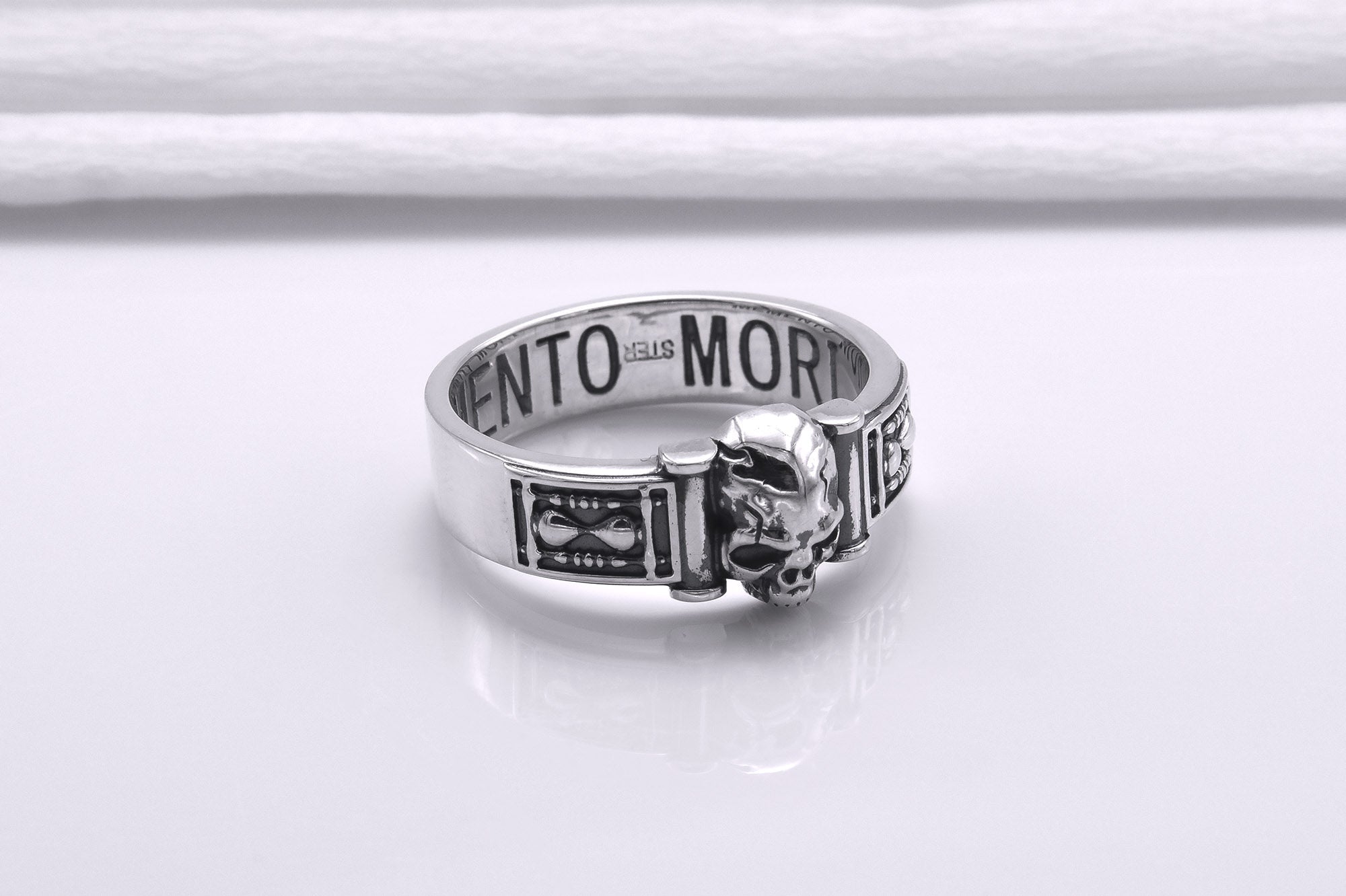 Sterling Silver Momento Mori Ring, Handcrafted Masonic Jewelry - vikingworkshop