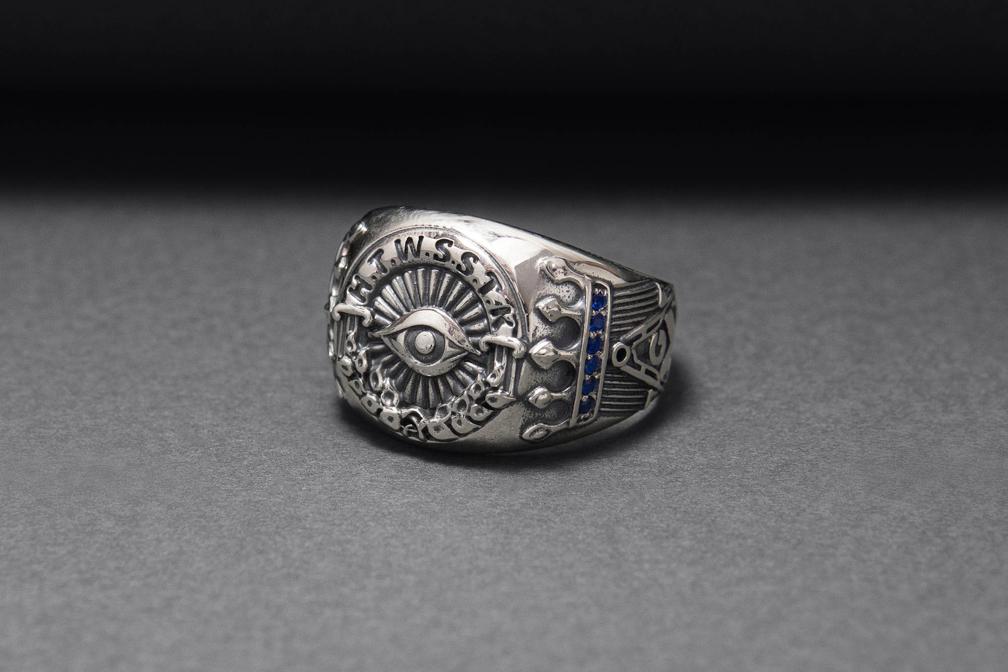 925 Silver H.T.W.S.S.T.K.S Abbreviation Ring with King Solomon's Crown, Handmade Mason Jewelry