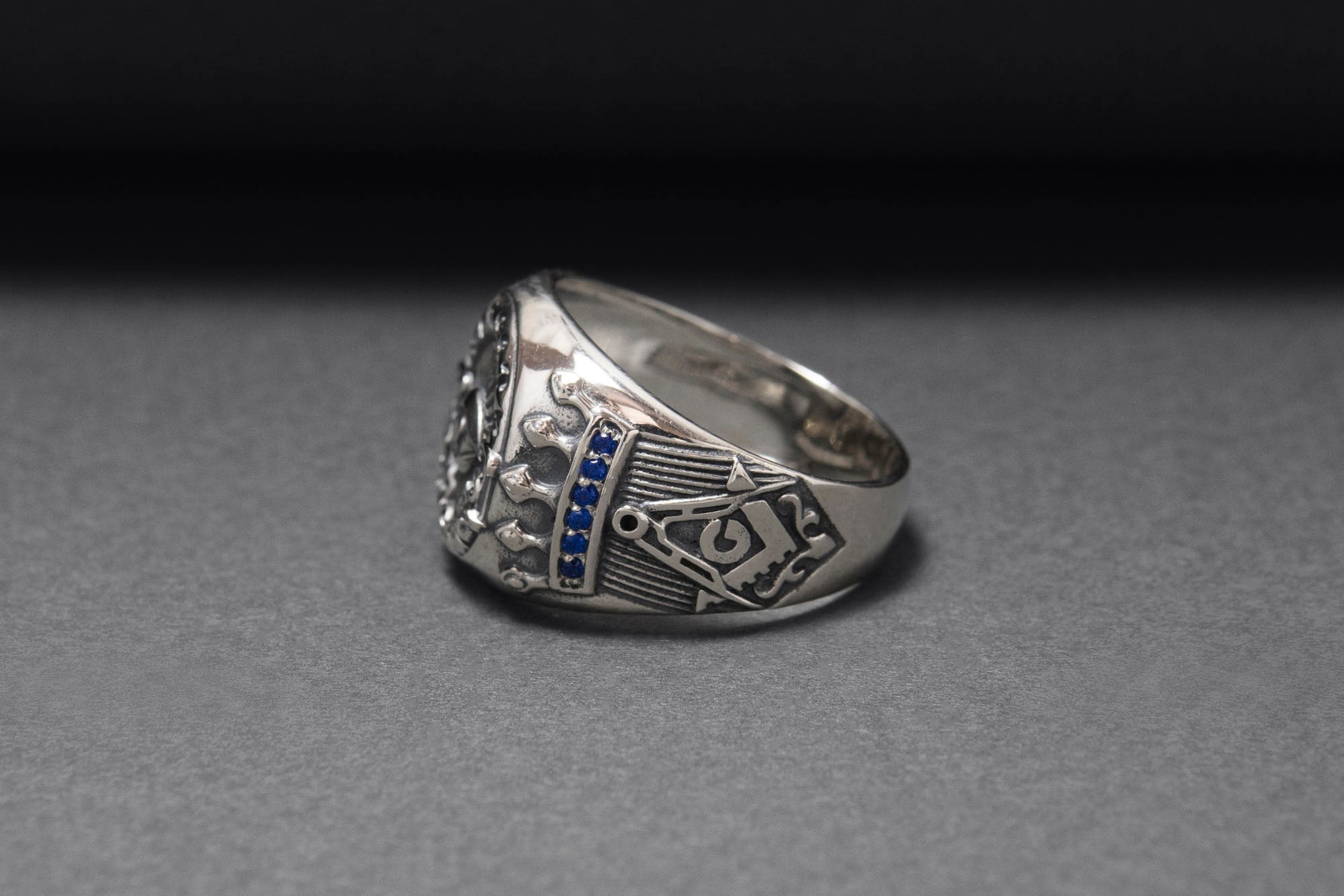 925 Silver H.T.W.S.S.T.K.S Abbreviation Ring with King Solomon's Crown, Handmade Mason Jewelry - vikingworkshop