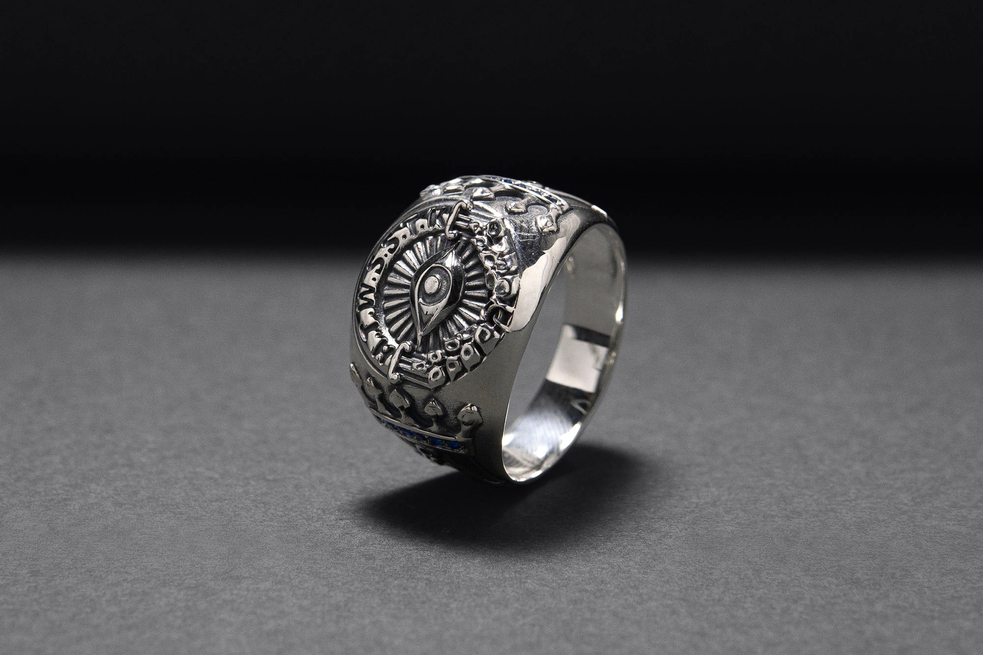 925 Silver H.T.W.S.S.T.K.S Abbreviation Ring with King Solomon's Crown, Handmade Mason Jewelry - vikingworkshop