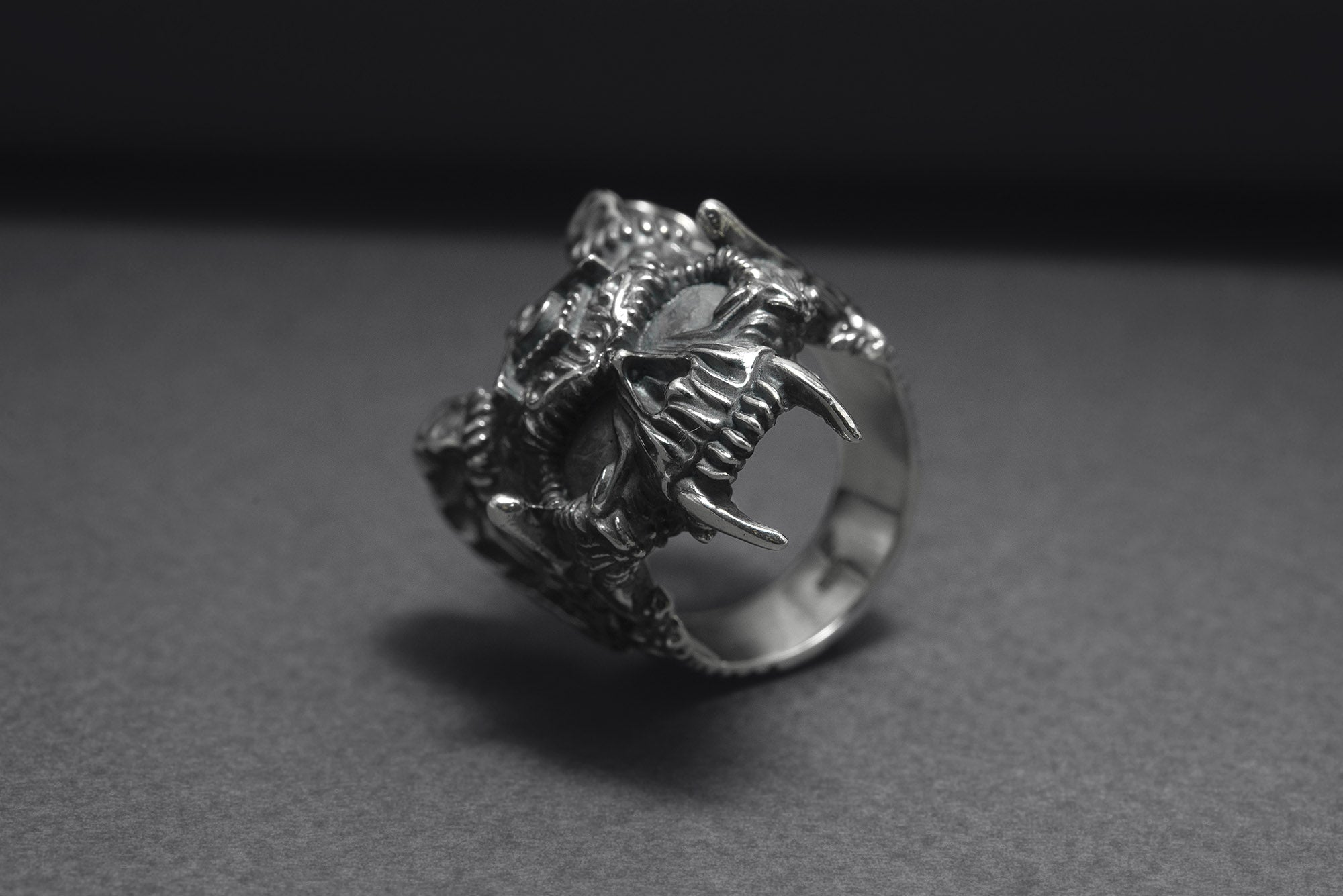 Sterling Silver Ram's Skull Ring with Square and Compasseses, Handmade Mason Jewelry - vikingworkshop