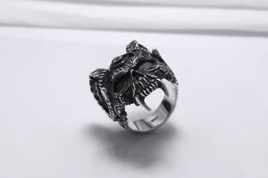 Sterling Silver Ram's Skull Ring with Square and Compasseses, Handmade Mason Jewelry - vikingworkshop