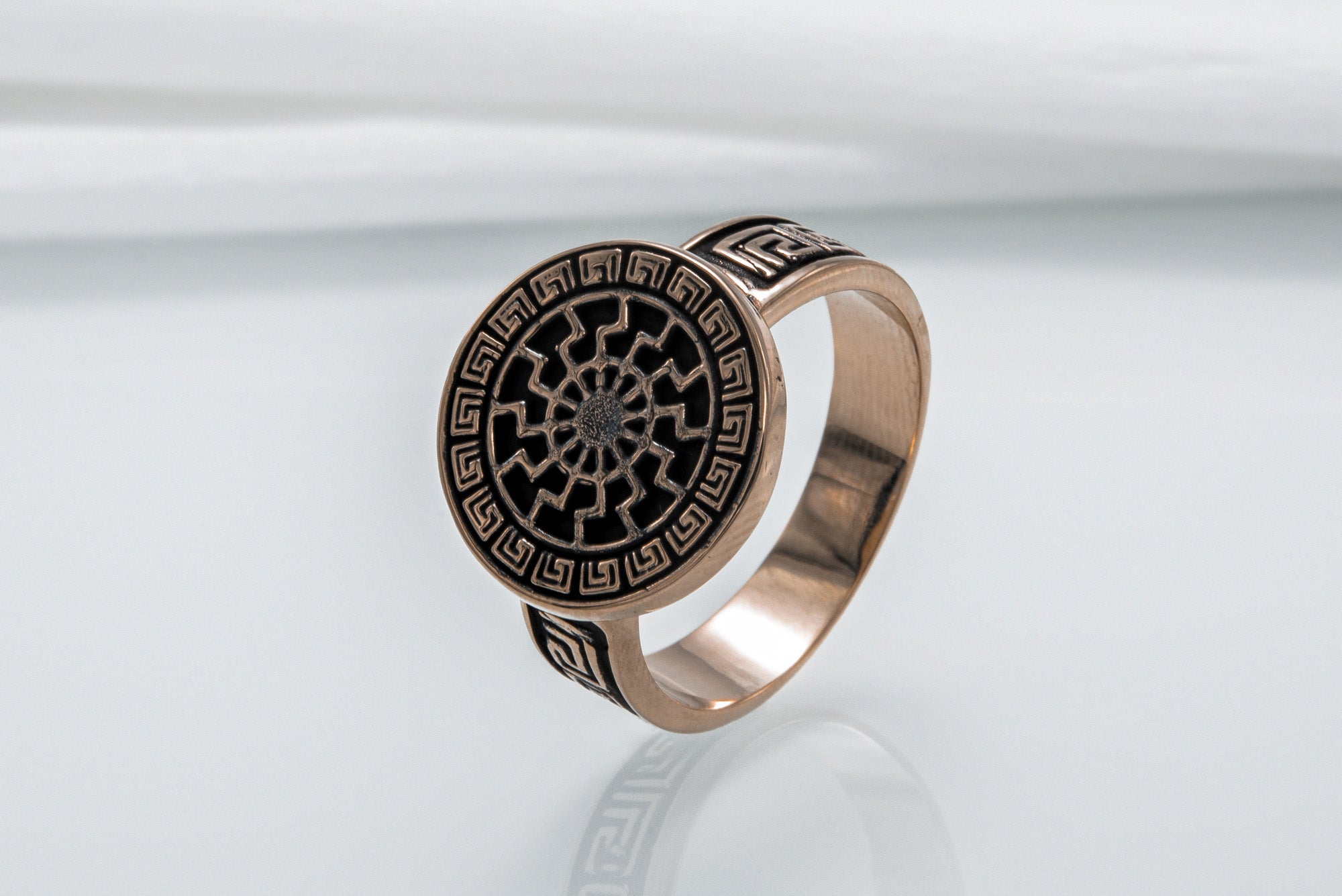 Black Sun Ring with Viking Ornament Scandinavian Jewelry - vikingworkshop