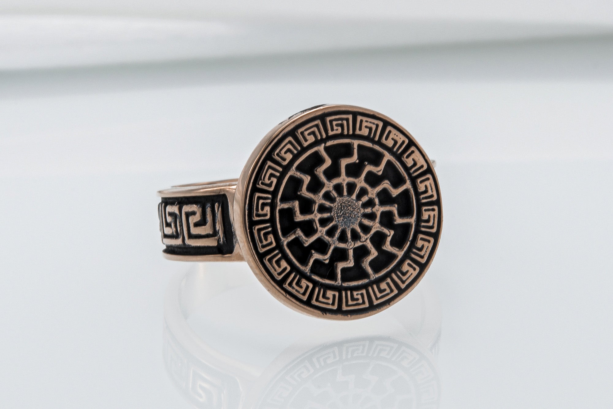 Black Sun Ring with Viking Ornament Scandinavian Jewelry - vikingworkshop