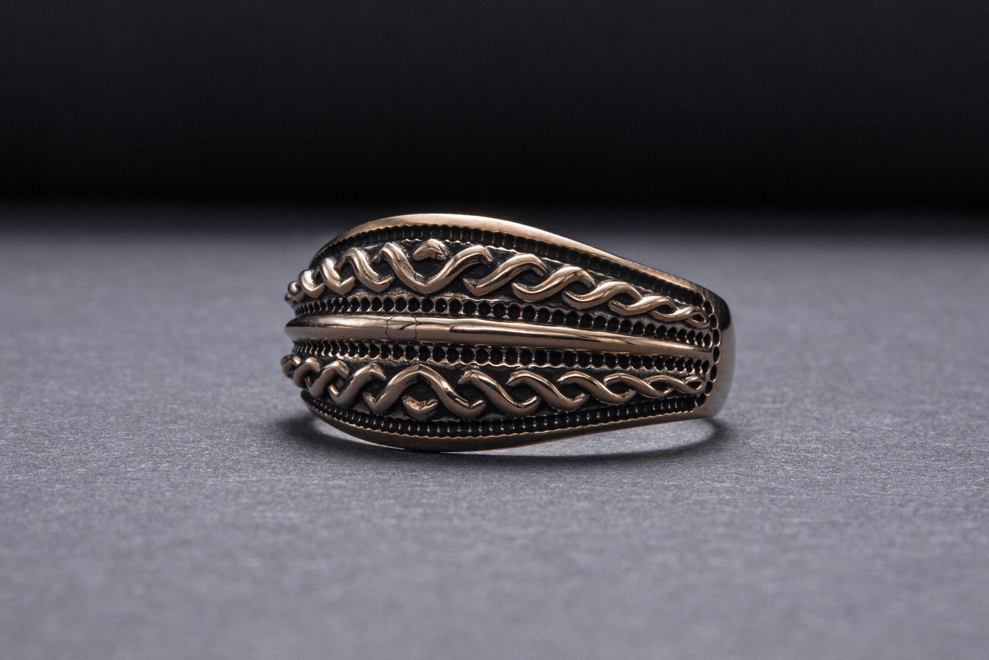 Beautiful Ring with Viking Ornament Bronze Unique Jewelry - vikingworkshop