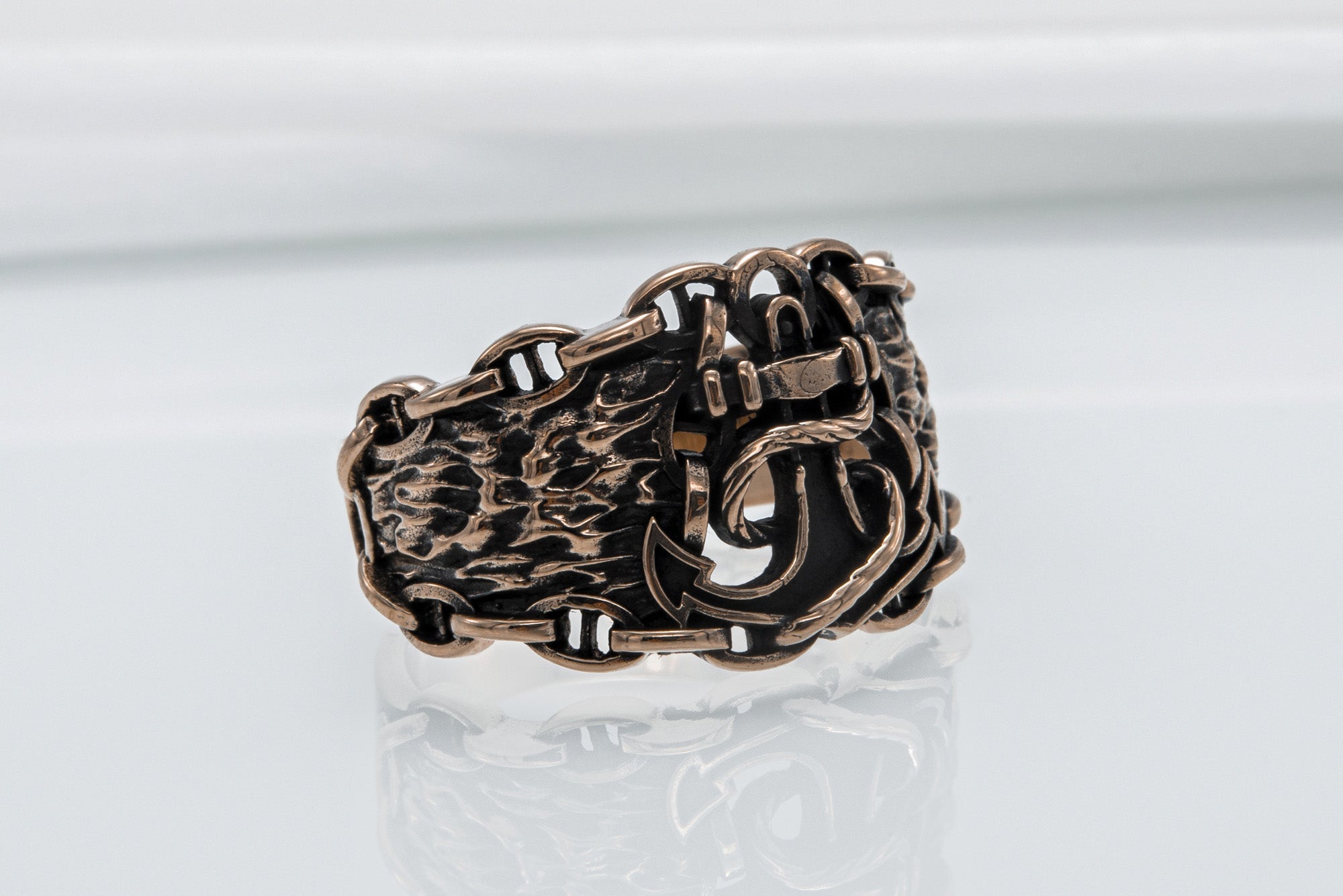 Anchor Symbol with Chain Bronze Unique Ring - vikingworkshop