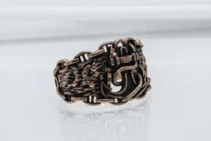 Anchor Symbol with Chain Bronze Unique Ring - vikingworkshop