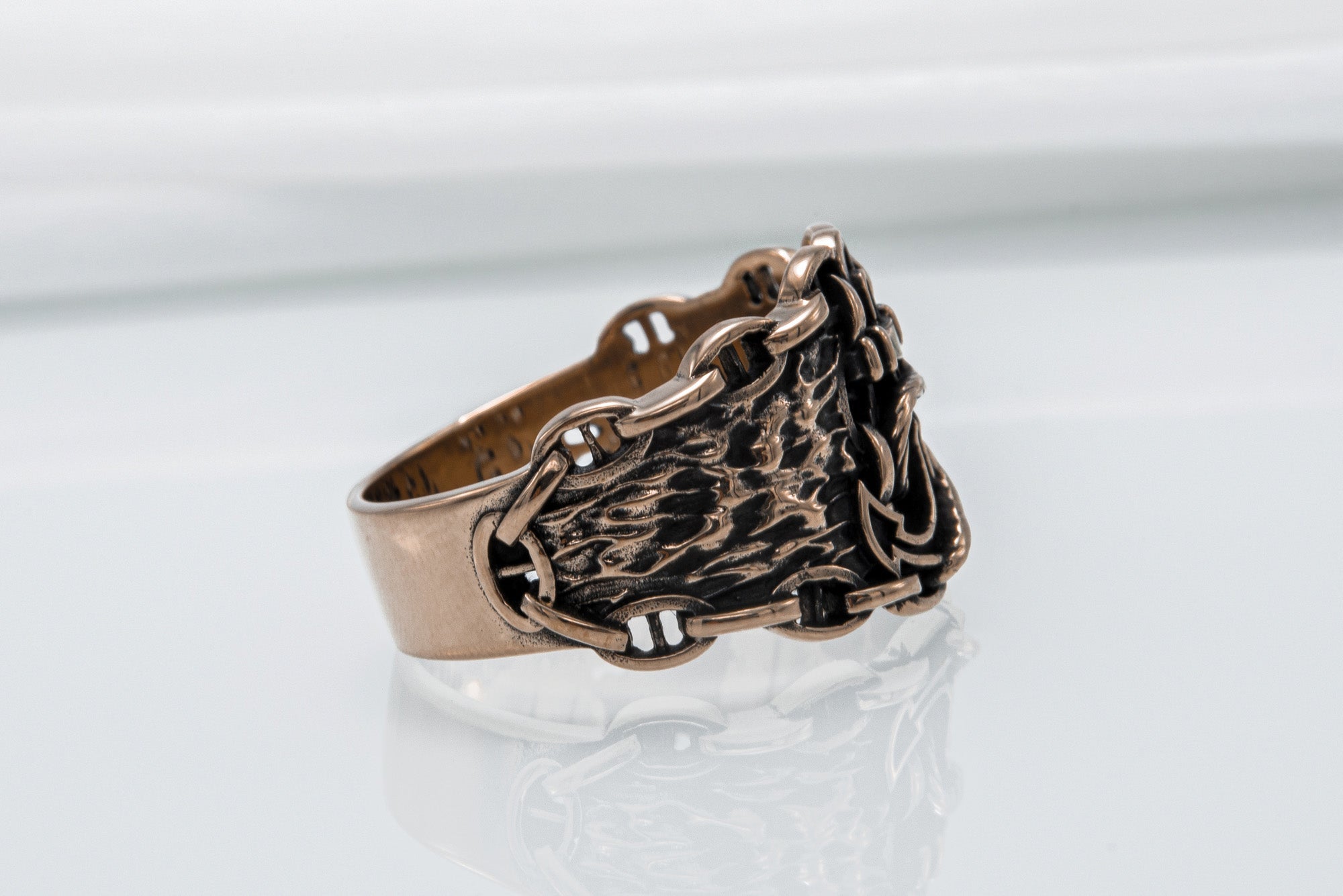 Anchor Symbol with Chain Bronze Unique Ring - vikingworkshop