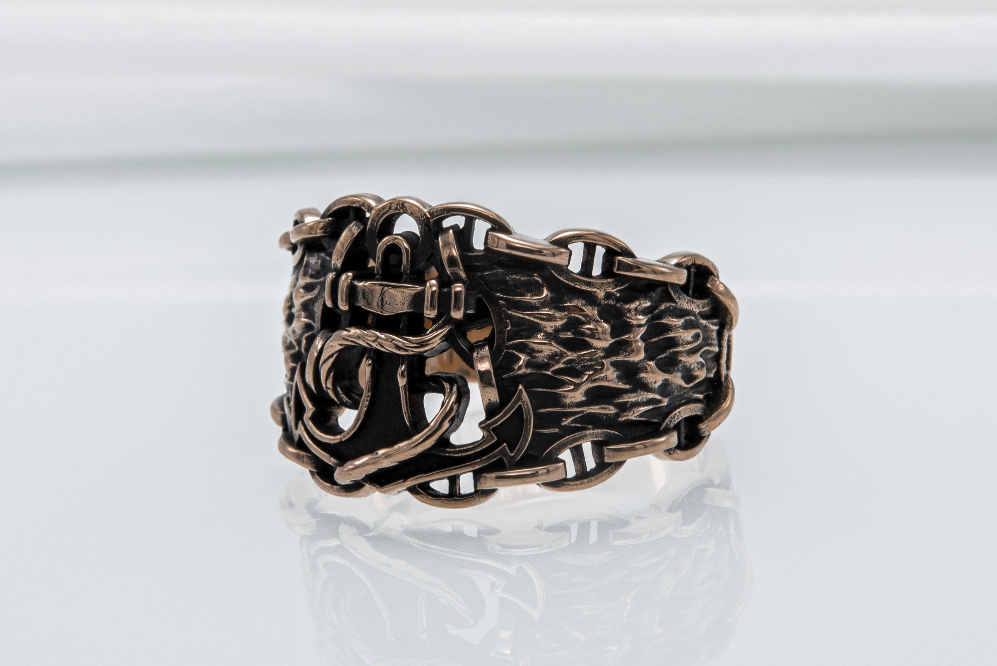 Anchor Symbol with Chain Bronze Unique Ring - vikingworkshop
