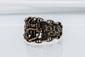 Anchor Symbol with Chain Bronze Unique Ring - vikingworkshop