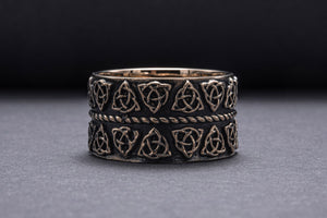 Celtic Ring with Triquetra Symbols Bronze Pagan Jewelry - vikingworkshop