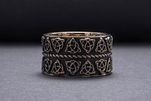 Celtic Ring with Triquetra Symbols Bronze Pagan Jewelry - vikingworkshop