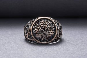 Valknut Symbol Ring with Urnes Style Bronze Viking Jewelry - vikingworkshop